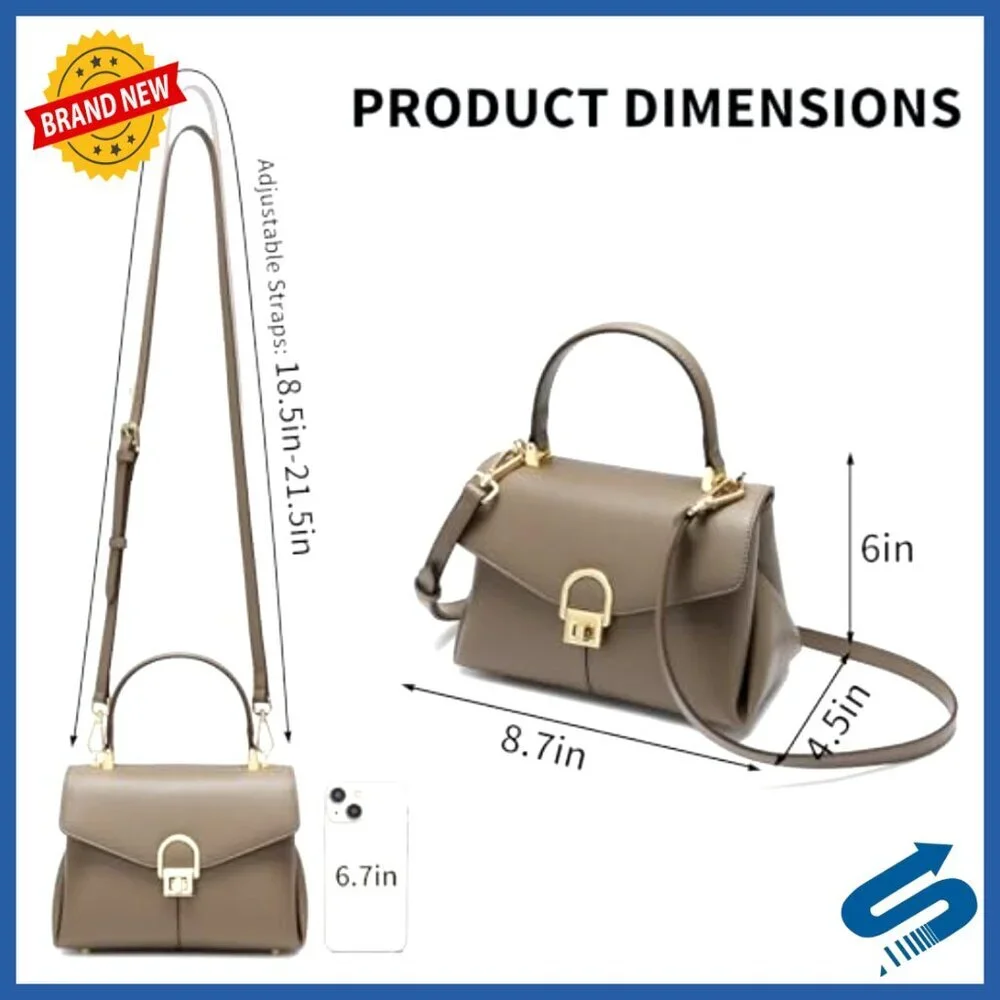 Leather Top Handle Tote Satchel Bag with Lock, Shoulder Purse